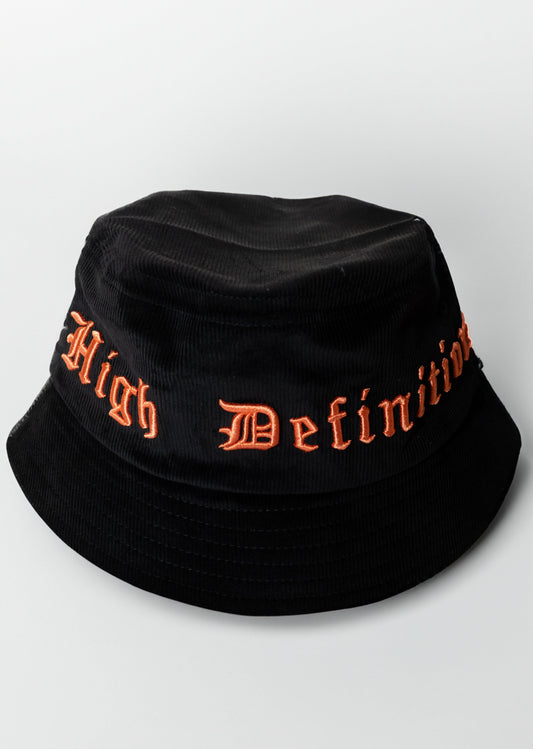 H.D Black Suede Orange Embroidery Bucket Hat